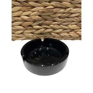 VTG Black Ceramic Round Ashtray Glossy Minimalist Mid Century Modern 3.5 Inch